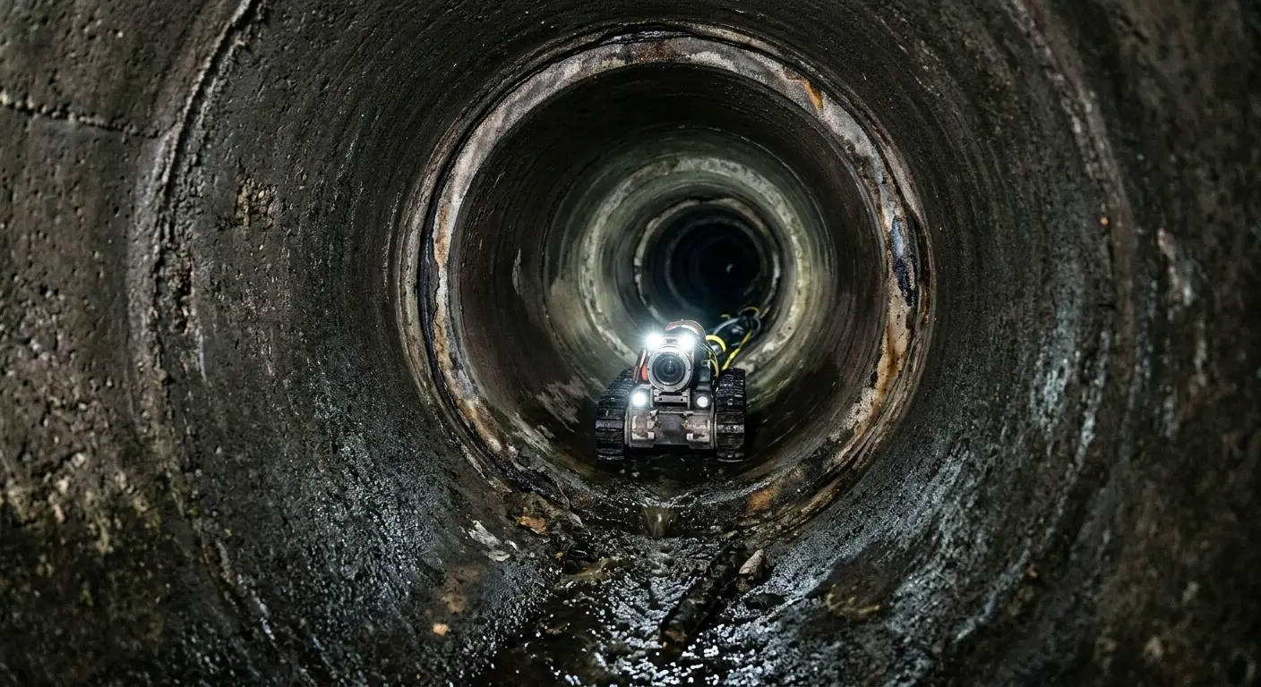 Robotic sewer camera inspecting pipe interior for Drain Snake Service in Perry